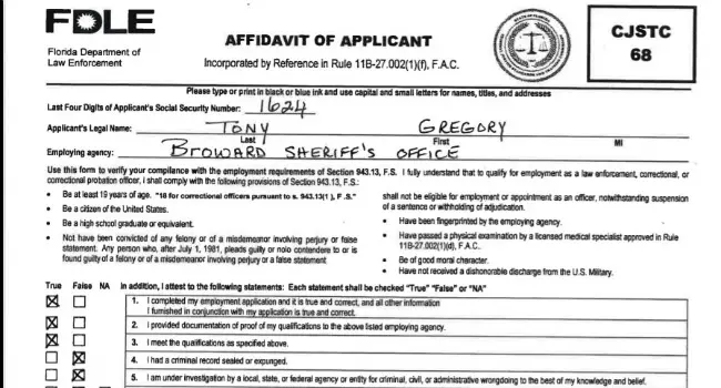 Broward Sheriff Gregory Tony under oath: I had no case sealed